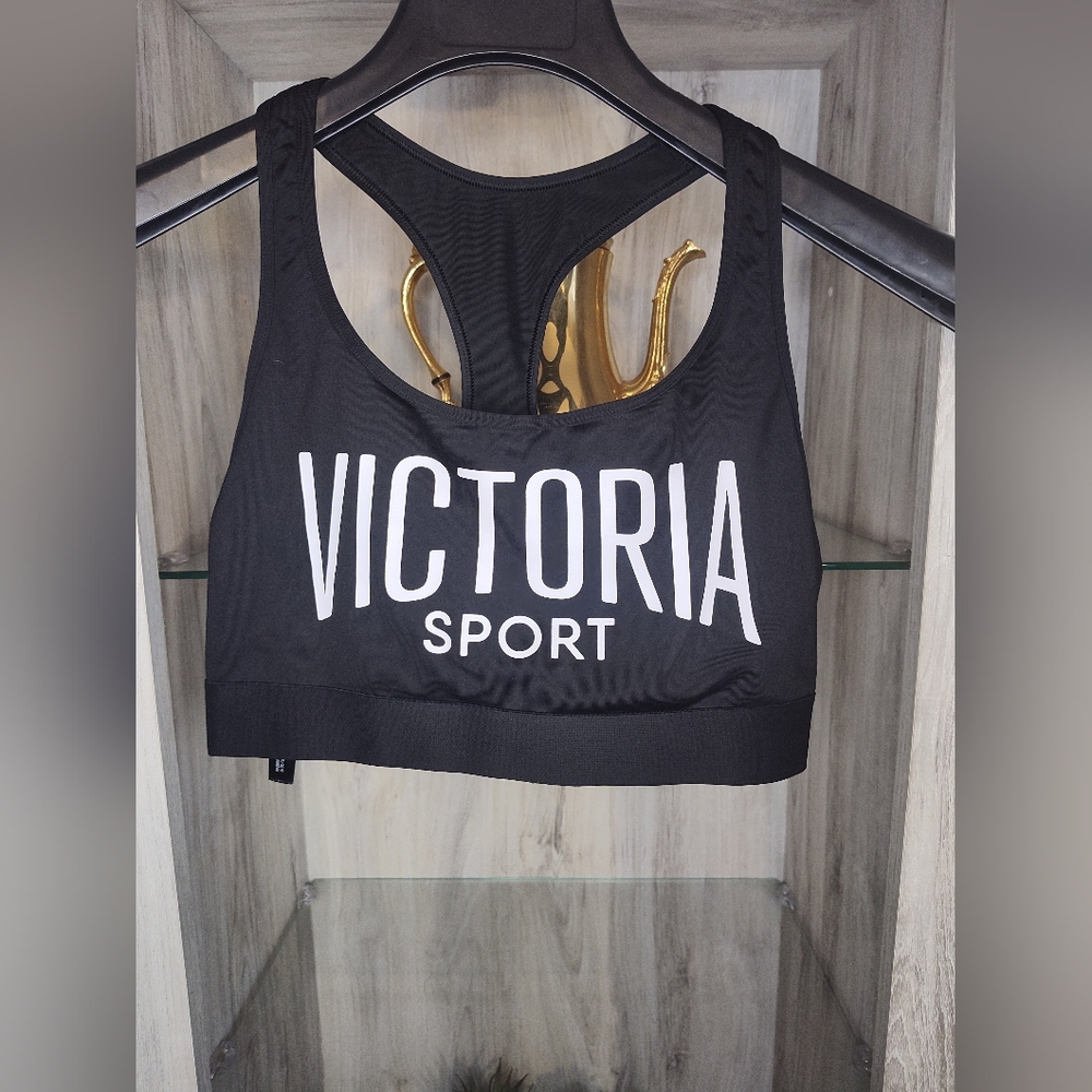 Victoria's Secret Sport Bra Size Medium Unlined Gym Workout Yoga Black